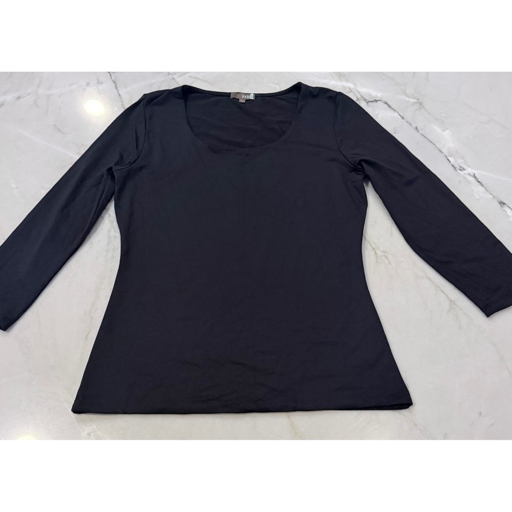 Judy P Black Microfiber Scoop Neck 3/4 Sleeve Top Women's Small Made in USA